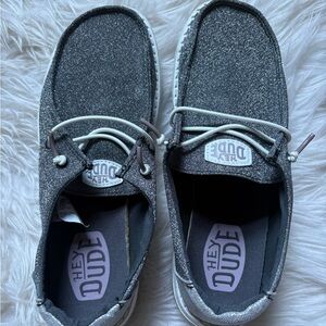 Hey Dude Wendy Metallic Sparkle Slip-Ons in Silver Gray